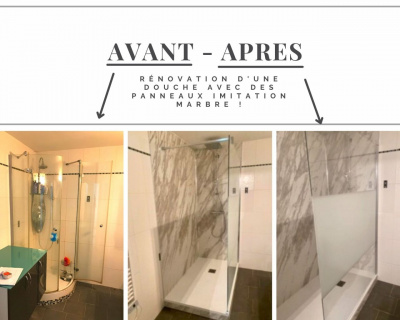 Rénovation d'une douche avec des panneaux muraux.